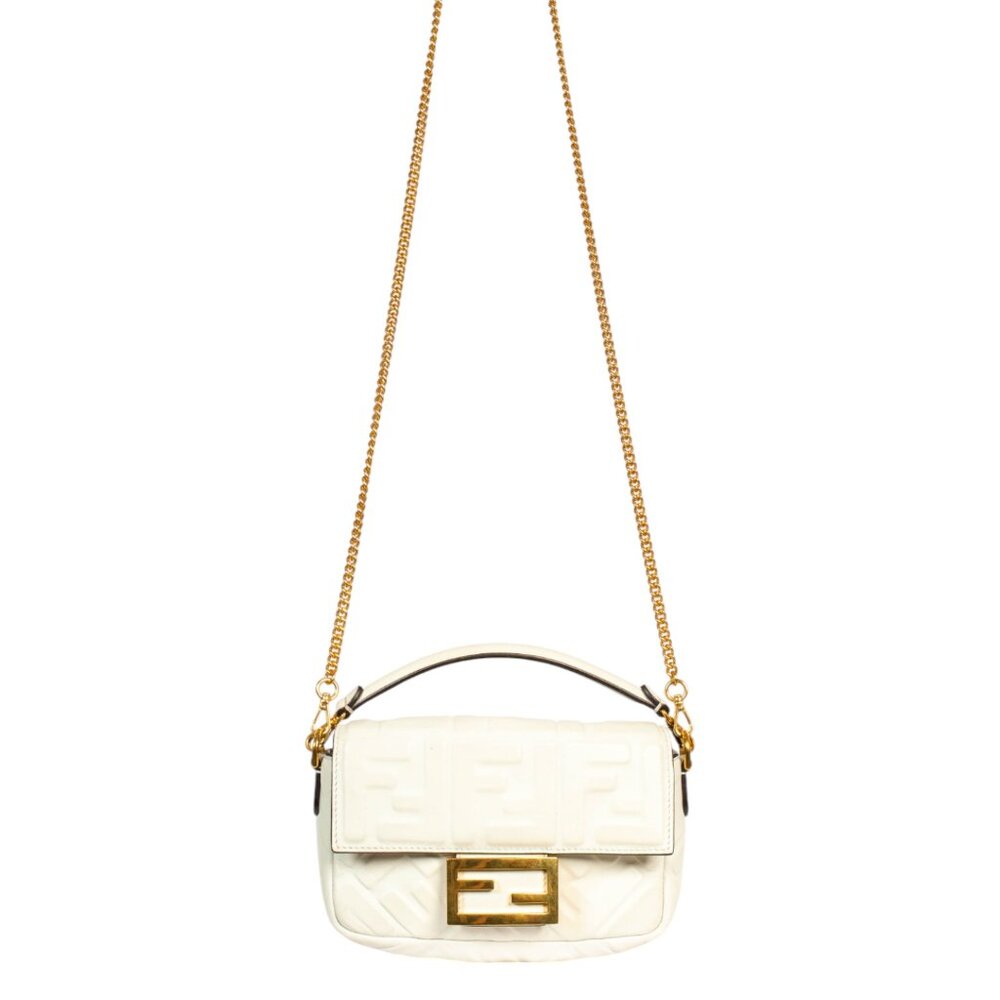 FENDI MINI WHITE LEATHER BAGUETTE (W/ BOX)